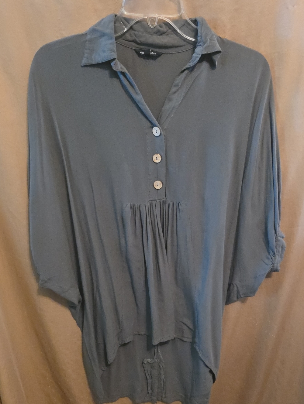 Ladies' Undulating Rayon Hi-Lo Blue/Gray Blouse S